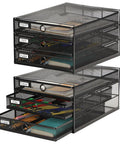 Two Pack Black 3 Tier Wire Mesh Desk Organizer With Drawers Stackable File Sorter And Paper Tray For Home Office Holds A4 And Letter Sized Paper