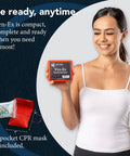 Woman holding Ven Ex Snake Bite Kit And Bee Sting Kit with Portable Venom Extractor and CPR face shield