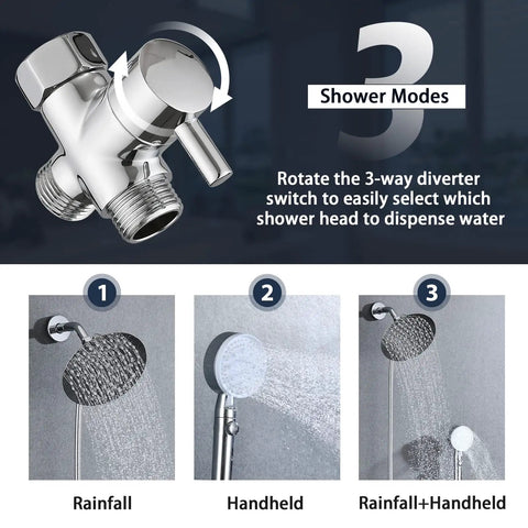 Dual Shower Head With Handheld Combo, 8 Inch Rain Shower Head Plus Handheld With On Off Switch, 72 Inch Extra Long Hose modes