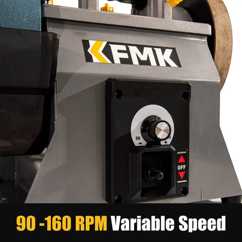 Control panel of Top Shelf 10 Inch Wet Bench Grinder with variable speed settings from 90-160 RPM for precise sharpening.