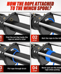 Instructions for attaching Quarter Inch Fifty Foot Synthetic Heavy Duty Winch Rope for ATV UTV 4x4 Off Road Vehicles 9000 Lb Capacity