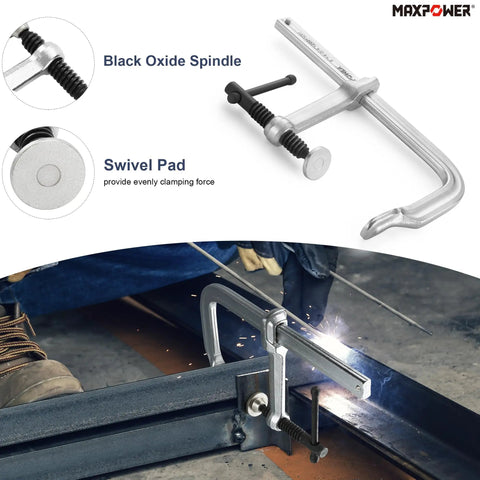 8 Inch F Clamp 2 Pack For Welding With Four And Three Quarters Inch Throat Depth Light Duty Clamps Forged Steel Body