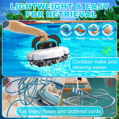 Cordless Robotic Pool Cleaner With 120 Minute Run Time Auto Vacuum for Above Ground and In Ground Flat Pools Up to 1000 Sq Ft