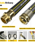 Heavy Duty Freestanding Garden Hose Holder With 50ft Kink-Free Water Hose Kit showing detailed connectors and features