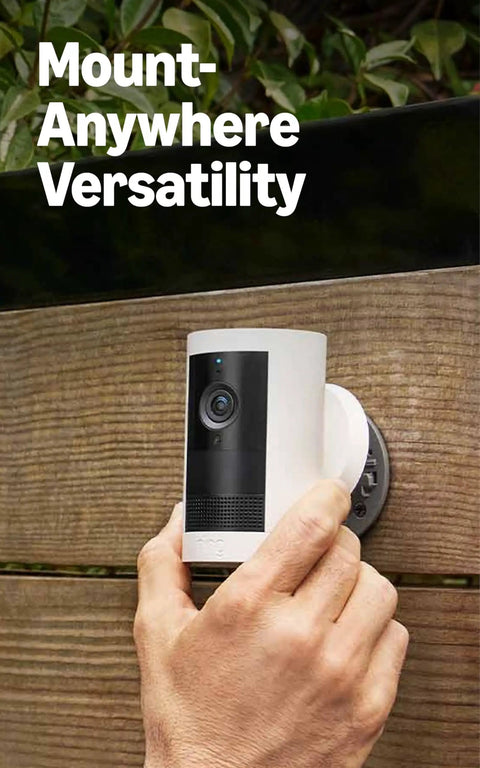Mounting Outdoor Battery Security Camera 2K Wide View With Ring Vision For Home Or Small Business on a wooden fence.