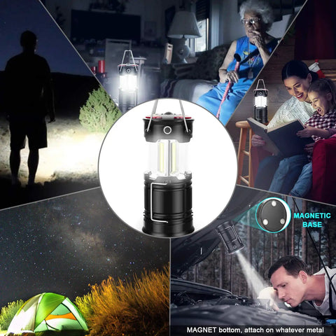 4 Pack COB LED Lanterns for Camping, Power Outages, and Emergency Prep in various settings, ultra bright 360 degree tent lights