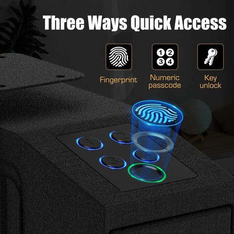 Three access options for Quick Draw Concealed Handgun Safe With Smooth Slider Design And Hidden Fingerprint Lock.