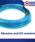 Flexeel Reinforced Polyurethane Air Hose Three Eighths Inch ID, 100 Foot Length, Transparent Blue with Brass Fitting