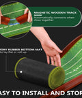 Indoor Putting Green With Auto Ball Return Real Turf Feel Putting Mat Wrinkle-Free Velvet Surface, rolled with hand