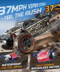 DEERC 209E 1:10 Scale Brushless RC Car For Adults And Kids, 60 KMH Top Speed 4WD Off Road Remote Control Truck on rocky terrain