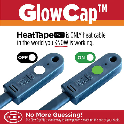GlowCap feature on HeatTapePro Intelligent Commercial Grade Self Regulating Heat Cable With GlowCap For Ice Dam And Pipe Freeze Protection
