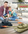 Father and son playing with Dual RC Battle Tank Set With Infrared Shooting, Realistic Lights And Sounds, 1 28 Scale Tanks