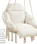 Hangin Hammock Chair With Large Cushy Cushion, Boho Swing Chair For Bedroom, Patio, Balcony Or Garden, Sturdy Metal Frame With Tight Rope, Supports Up To 264 Lb, Cream White, Accessories Included
