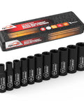 Half Inch Drive Metric Deep Impact Socket Set Workhorse For Tough Jobs CrV 6 Points 11 Socket Kit With Manganese Phosphate Finish