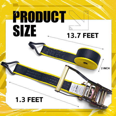 Heavy Duty Ratchet Straps 6 Pack 2 Inch By 15 Foot With J Hooks 5500 Lbs Max Break Strength Tie Down Cargo Straps size info