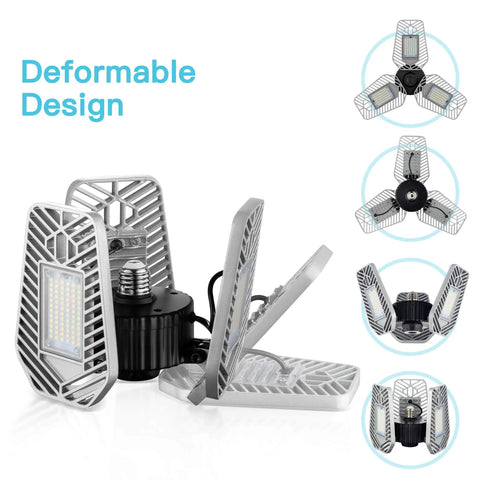 2-Pack Deformable LED Garage Ceiling Lights, 9000 Lumens, 82W, CRI 80, Adjustable Angles For Clear Work Light, High Output Shop Lighting, E26 E27 Base, 100-265V, No Motion Activated