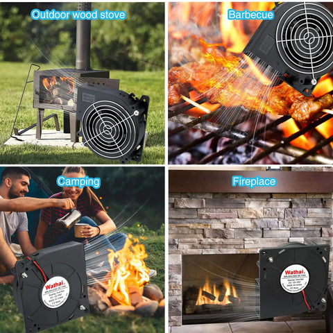 Heavy Duty IP67 120mm Blower Fan With Dual Ball Bearings 12V DC cooling outdoor stove, barbecue, camping, and fireplace setups