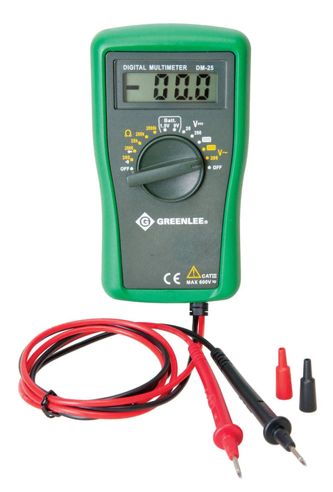 DM-25 CATIII 600V Manual and Auto Ranging Digital Multimeter With Large Easy Read Display and test leads visible