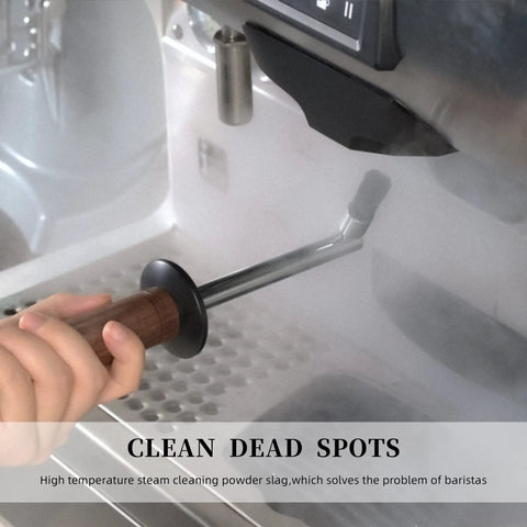 Pro Grade High Pressure Steam Coffee Brush For Espresso Machines With Anti Scalding Handle in use cleaning a steam wand