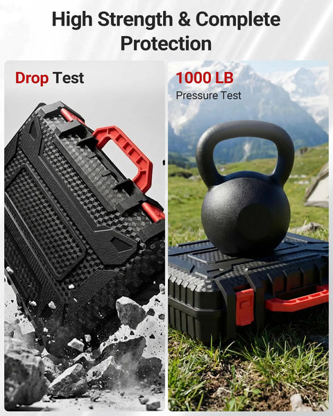 Waterproof Hard Case For Starlink Mini Kit with drop and pressure test visuals