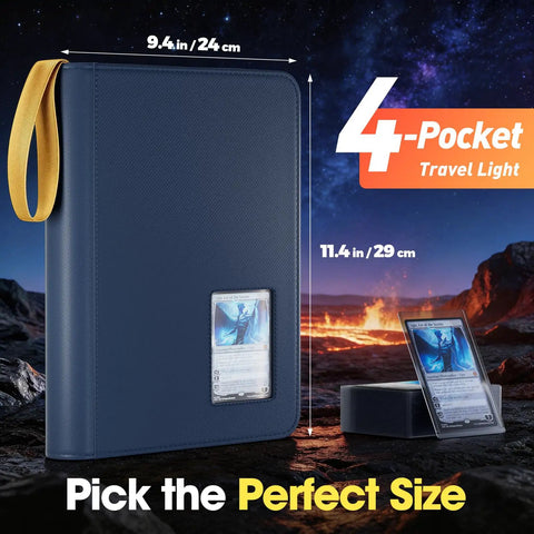 4 Pocket Top Loader Binder For 144 Cards In 3x4 Toploaders, Side Loading Card Organizer With Clear Window For Pokemon, MTG