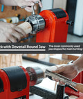 Heavy Duty Wood Lathe Chuck With Self Centering Scroll Jaw System gripping a wooden blank during turning process.