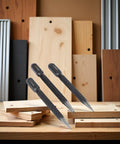 Tough As Nails 3 Piece High Carbon Steel Center Punch Set Delivers Pinpoint Marks On Metal Wood And Alloy Steel For Any Drilling Project, displayed with wooden boards.