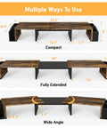 Dual Monitor Desk Riser With Drawer In Rustic Brown, Built In Phone Holder, Customizable Organizer Tray With Dividers, Side Caddies For Extra Storage, Keeps Your Home Office Setup Clean And Ready in compact, extended, and wide configurations
