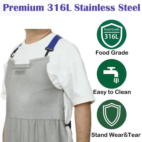 Person wearing Chainmail Apron For Butchers Heavy Duty Food Grade Cut Resistant Shield With Stainless Steel Mesh And Adjustable Straps