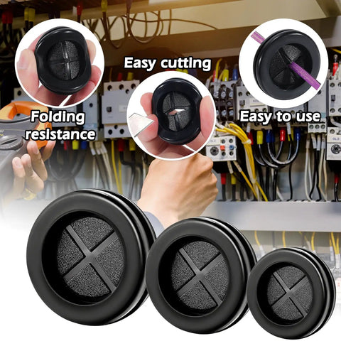 Ultimate 85 Piece Rubber Grommet Kit With Five Sizes For Cars Plumbing PC Builds And More For DIYers shown in use
