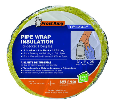 Foil Backed Fiberglass Pipe Wrap 3 Inch By 1 Inch By 25 Feet Durable And Easy To Install Heat Resistant Insulation packaging
