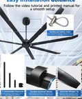 108 Inch Industrial Ceiling Fan No Light For Large Spaces Like Garages Gyms Barns And Restaurants Heavy Duty HVLS Powerhouse Delivers Serious Airflow And Cooling, black blades with safety cable and downrod parts