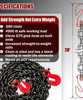 G80 Transport Binder Chain 5/16 Inch By 20 Foot With Clevis Grab Hooks Heavy Duty Tow Chain 4900 Lbs Safe Working Load infographic