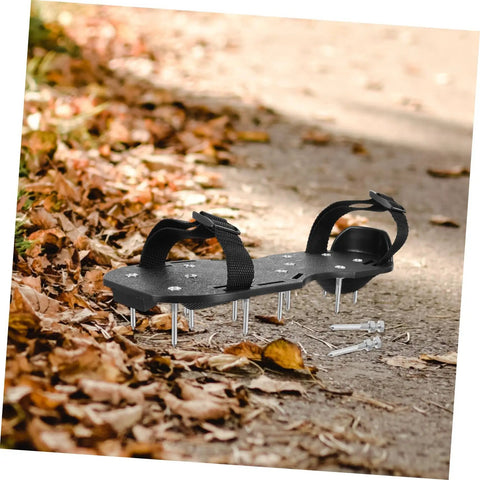 20-Piece Lawn Aerator Shoes With Metal Spikes on ground, showing durable construction and easy installation design