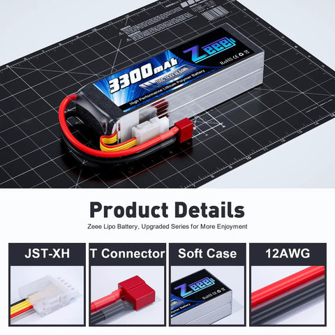 4S 14.8V 3300mAh 100C Soft Pack LiPo Battery With T Plug for RC Airplanes