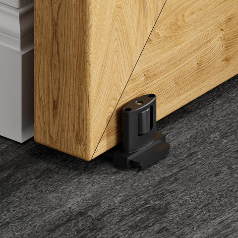 Sliding Barn Door Floor Guide With Adjustable Bottom Rollers, Double Nylon Wheels, Wall Mounted Black Finish, Built To Last Heavy