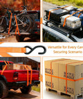 Trucker Grade Ratchet Tie Down Straps 8 Pack One Inch By 16 Feet securing bicycles, luggage, and boxes on vehicles.