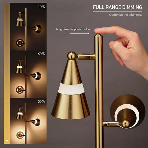 Ash 3-Head LED Tree Floor Lamp With Dimmable Lights showing dimming feature and antique brass finish.