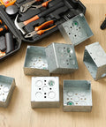Eight Pack 4x4 Inch Metal Electrical Junction Boxes 2-1/8 Inch Deep Square Silver Galvanized Steel Drawn Construction 30.3 Cu In Capacity