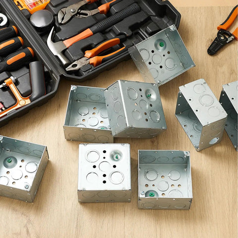 Eight Pack 4x4 Inch Metal Electrical Junction Boxes 2-1/8 Inch Deep Square Silver Galvanized Steel Drawn Construction 30.3 Cu In Capacity