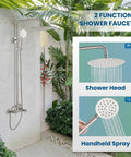 SUS304 Outdoor Shower System With Wall Mount, Heavy Duty High Pressure Dual Function Faucet Set in garden, brushed nickel finish
