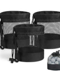 3 Pack Golf Ball Bags With Drawstring Mesh Pouches Holds Up To 20 Balls, Durable Nylon Polyester, Easy Carry Black