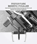 Close-up of a 4-Inch Two Jaw Gear Puller on machinery showcasing adjustable jaws and chrome vanadium steel construction.