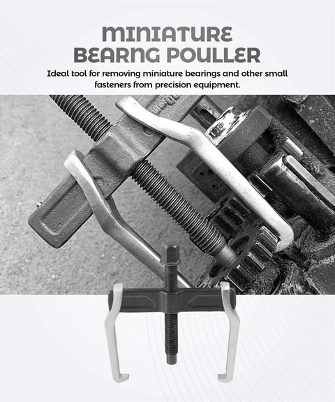 Close-up of a 4-Inch Two Jaw Gear Puller on machinery showcasing adjustable jaws and chrome vanadium steel construction.