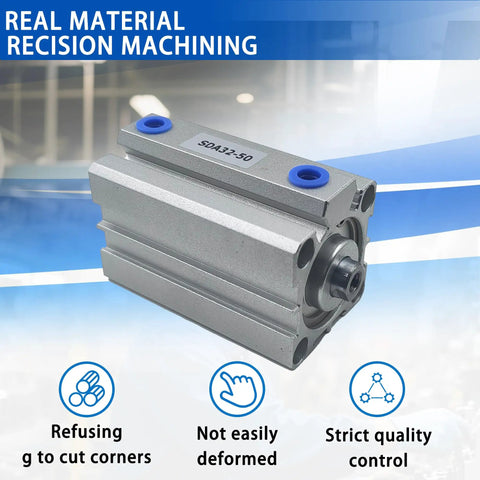 Ultra Slim 32mm Bore 50mm Stroke Aluminum Pneumatic Cylinder Double Acting PT1/8 Port shown at angle view