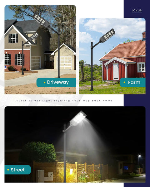 Super Bright 8000W LED Solar Street Light on driveway, farm, and street for outdoor security