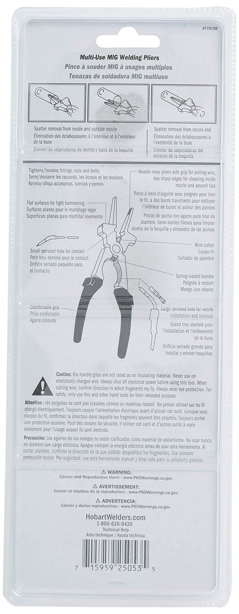 Heavy Duty Mig Welding Pliers With Spring Loaded Handle And Rugged Comfort Grips Built Like A Tank To Crush Rough Job Sites, back packaging details.