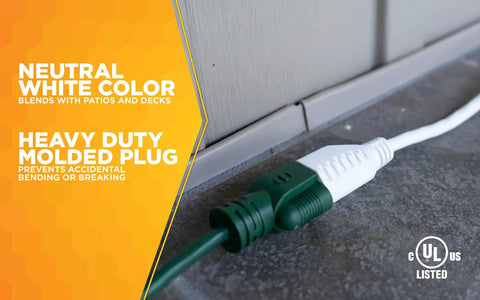 Outdoor Extension Cord For Landscape And Patio Use, Light Duty 16/3 Gauge, 20 Foot Power Cable shown with neutral white finish