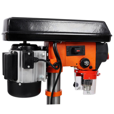 10 Inch Benchtop Drill Press With 12 Variable Speeds Ranging From 380 To 3130 Rpm side view of motor and control panel.