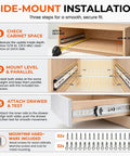 Installation guide for 30 Inch Heavy Duty Side Mount Drawer Slides With 250 Lb Load Rating and Full Extension Pullout Rails.
